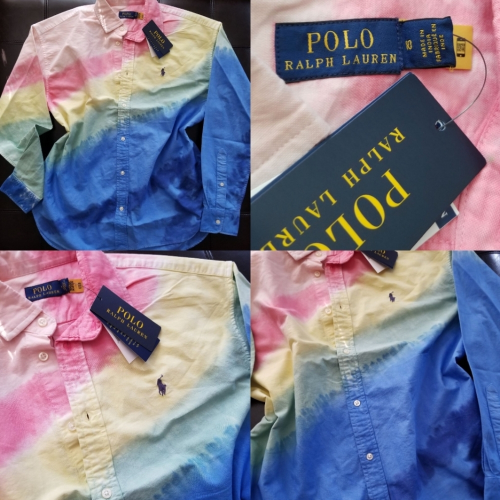 ❗Ralph Lauren Boys Tie-Dye Long Sleeve Button Down Top Size 10❗